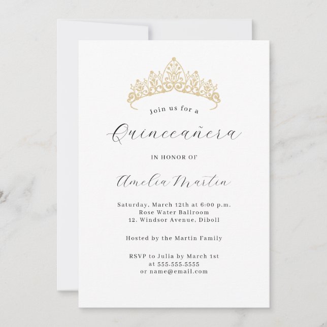 Invitation Simple élégant moderne Tiara Quinceanera (Devant)
