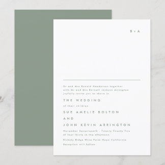 Invitation Simple Élégant Monogram Moss Mariage vert