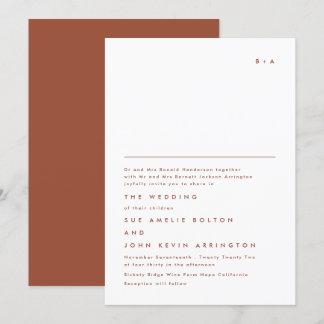 Invitation Simple Élégant Monogram Terracotta Mariage blanc