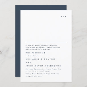 Invitation Simple Elegant Monogramme Marine Mariage bleu blan