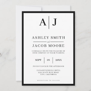 Invitation Simple élégant Monogramme moderne noir Mariage bla