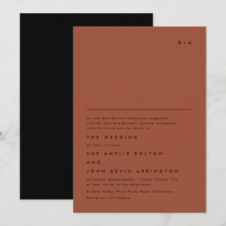 Invitation Simple Élégant Monogramme noir Mariage en terre cu