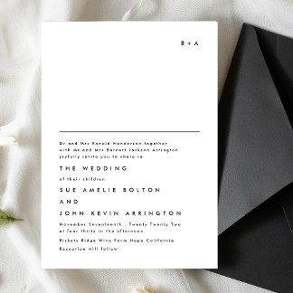 Invitation Simple Élégant Monogramme Texte noir blanc Mariage