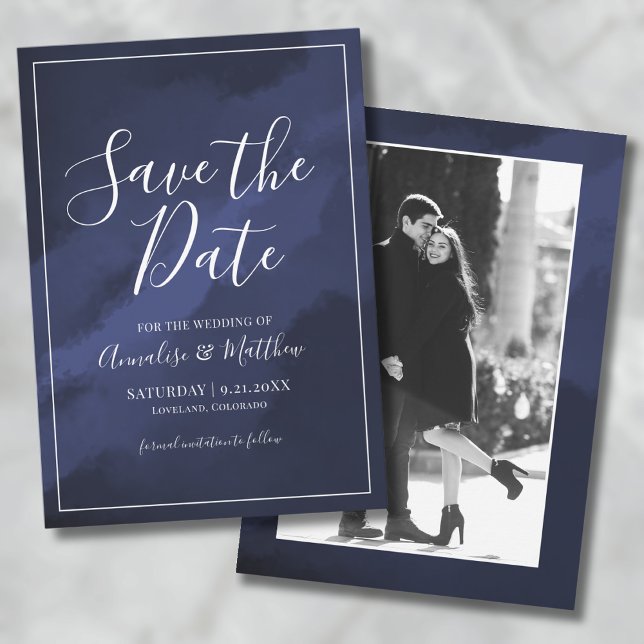 Invitation Simple Elegant Navy Blue Enregistrer la date Maria (Simple Elegant Navy Blue Save the Date Wedding Invitation)