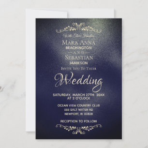 Invitation *~* Simple Elegant Navy BLue GoldWedding
