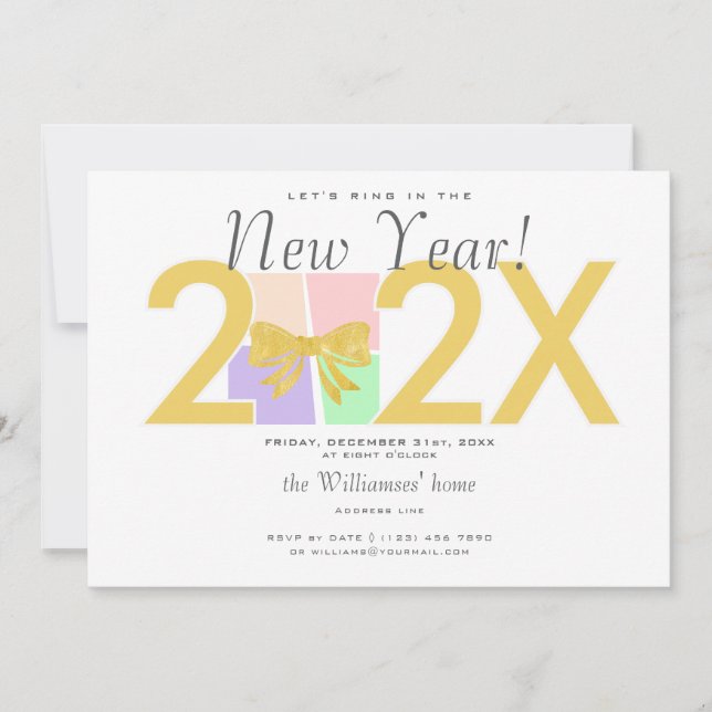 Invitation Simple élégant Noël Nouvel An Boîte Cadeau Bow (Devant)