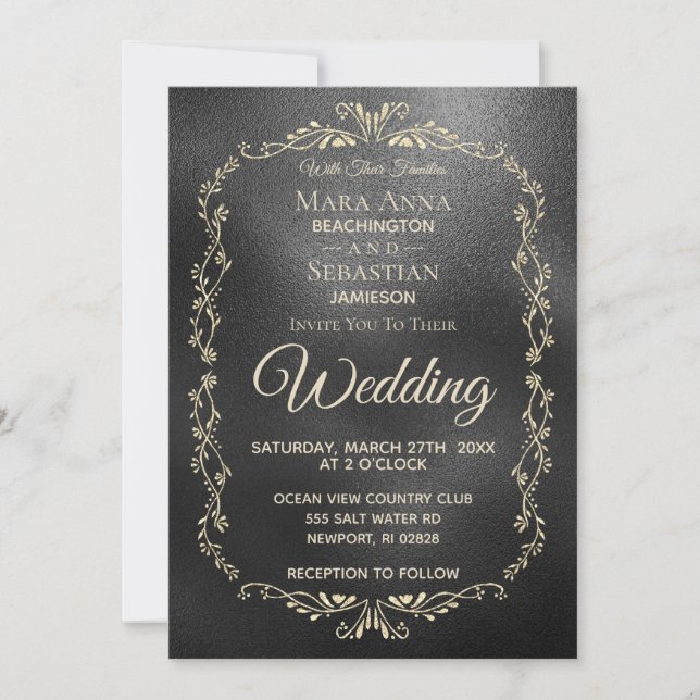 Invitation *~* Simple Elegant Noir Iridescente Mariage Or (Devant)
