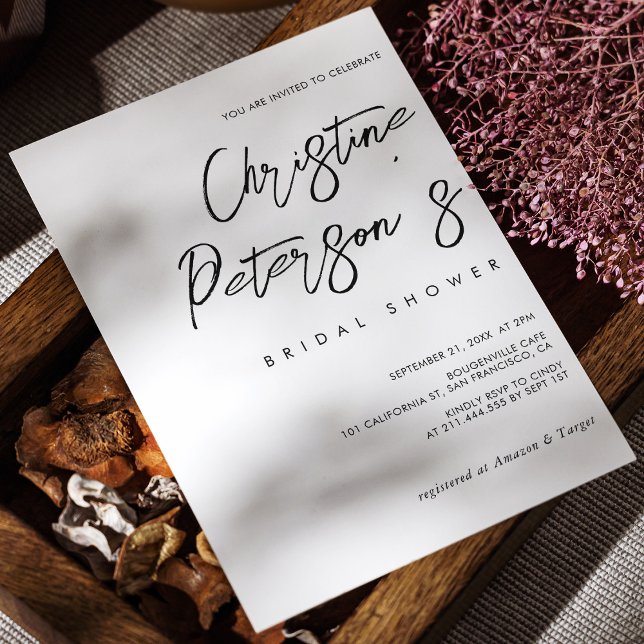 Invitation Simple Élégant Nom Script Enterrement de Vie de Je (Minimalist Handwritten Bridal Shower Invitation Personalized)