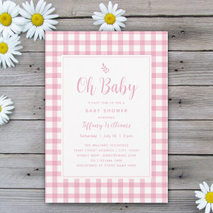 Invitation Simple Élégant Oh Baby Pink En vichy Baby shower