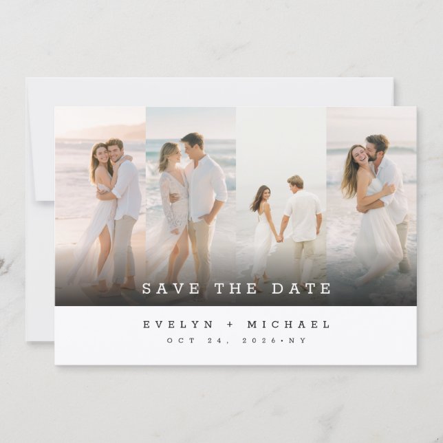 Invitation Simple Elegant Photo Collage Wedding Save The Date (Devant)