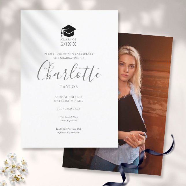 Invitation Simple Elegant Photo Script Graduation Party (Créateur téléchargé)