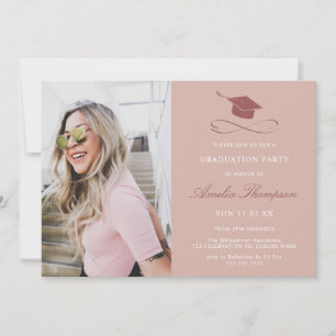 Invitation Simple Elegant Pink Photo Party Graduation