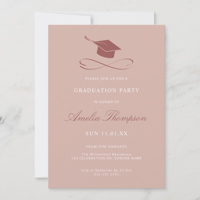 Invitation Simple Élégant Rose Cap Grad Party Graduation (Devant)