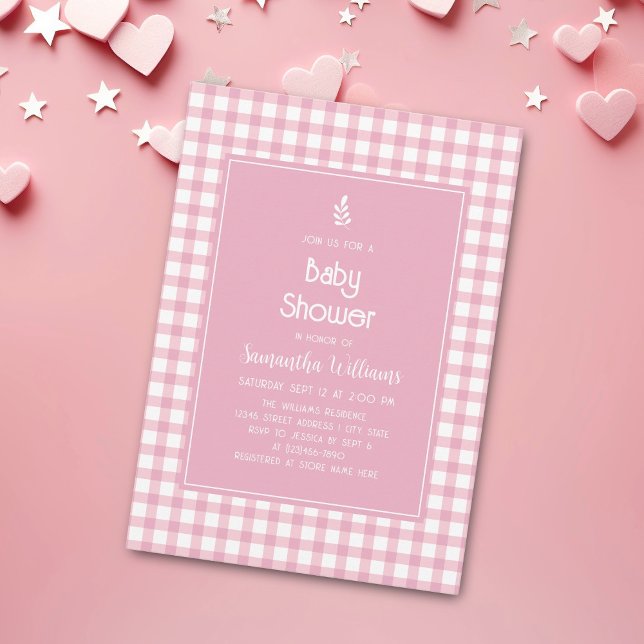 Invitation Simple Elegant rose En vichy Plaid Baby shower fil (Créateur téléchargé)