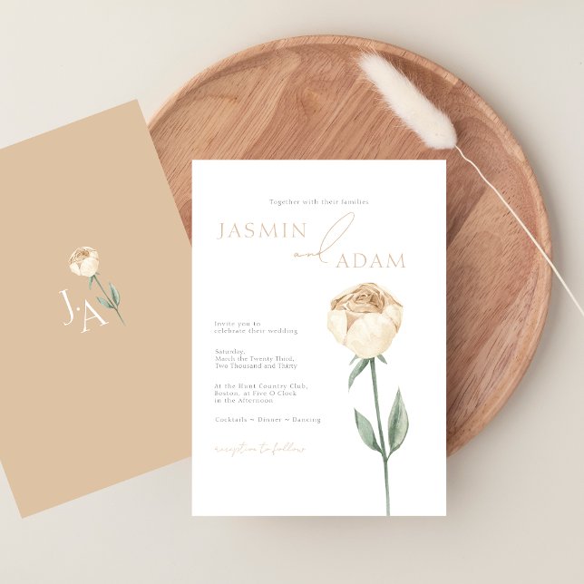 Invitation Simple Élégant Rose Floral Mariage Rose Pâle (Simple Elegant Blush Pink Rose Floral Wedding Invitation)