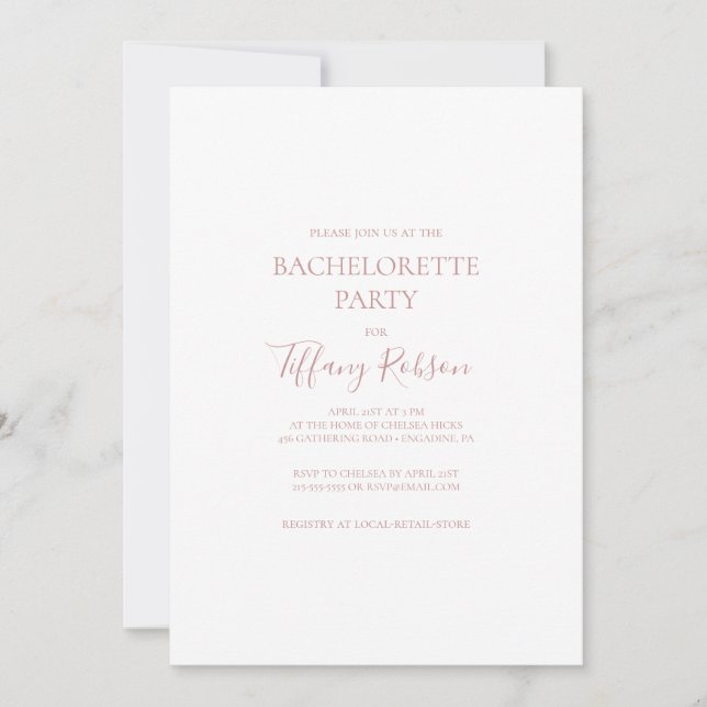 Invitation Simple Elegant Rose Gold Bachelorette (Devant)