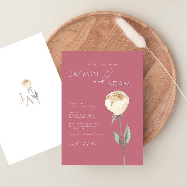 Invitation Simple Élégant Rose Magenta Rose Florale Mariage (Simple Elegant Magenta Pink Rose Floral Wedding Invitation)