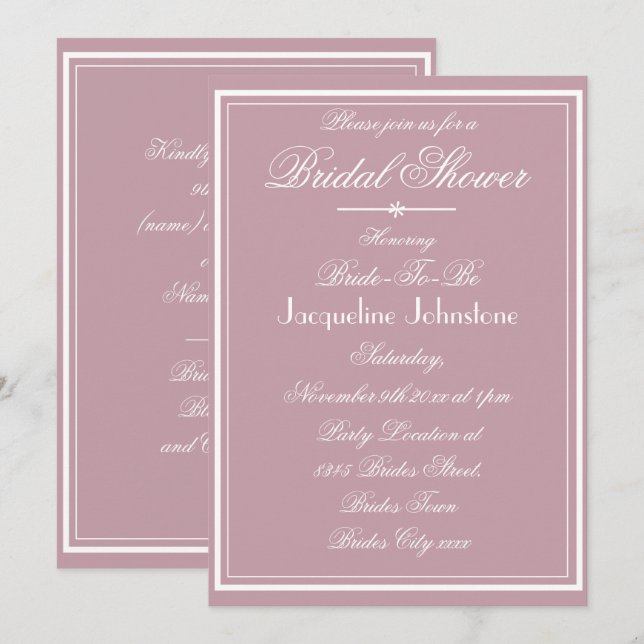 Invitation Simple Élégant Rose Poussiéreuse Froid Chic Baby S (Devant / Derrière)