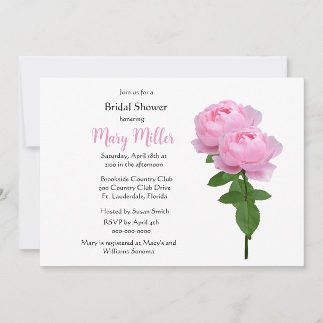 Invitation Simple Élégant Rose Rose Fête de Mariage (Devant)