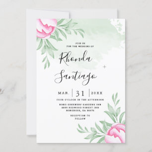 Invitation Simple Elegant Rose Verdure Minimal Mariage or