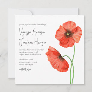Invitation Simple Élégant Rouge Poppy Floral élégant Script