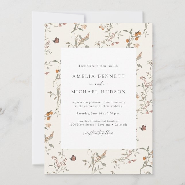 Invitation Simple Élégant Rustique Bohème Floral Mariage (Devant)