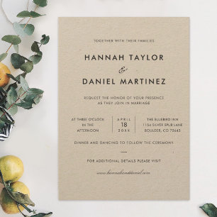 Invitation Simple Elegant Rustique moderne Brown Mariage Kraf