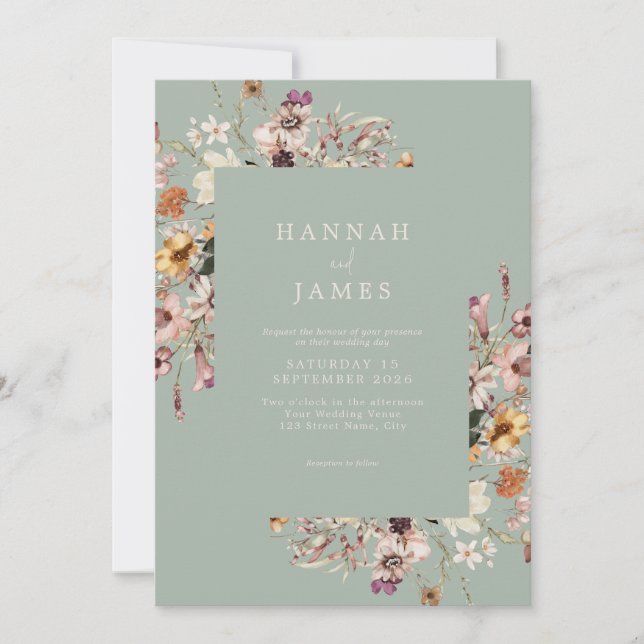 Invitation Simple Elegant Sage Green Botanique Floral Mariage (Devant)