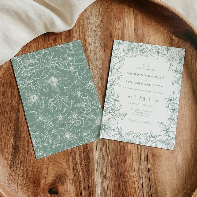 Invitation Simple Elegant Sage Green Floral Garden Wedding (Créateur téléchargé)
