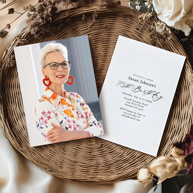 Invitation Simple Elegant Script 75th Birthday Party Photo (Créateur téléchargé)