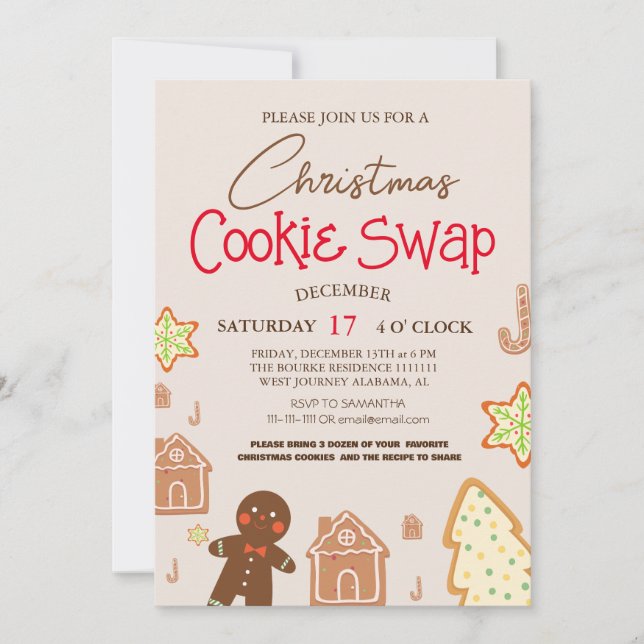 Invitation Simple élégant Script Cookie swap Noël Party (Devant)