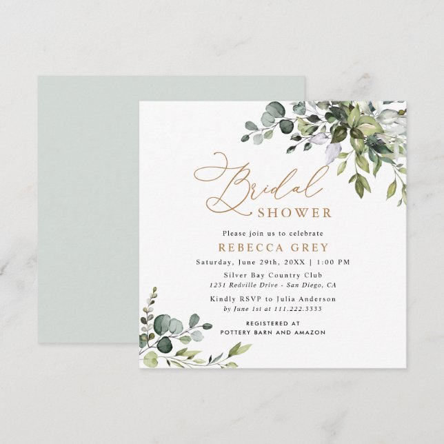 Invitation Simple Élégant Script Fête des mariées de verdure  (Devant / Derrière)