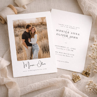 Invitation Simple Elegant Script Photo Budget Wedding