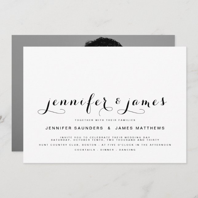 Invitation Simple Elegant Script Photo Modern Wedding Invitat (Devant / Derrière)