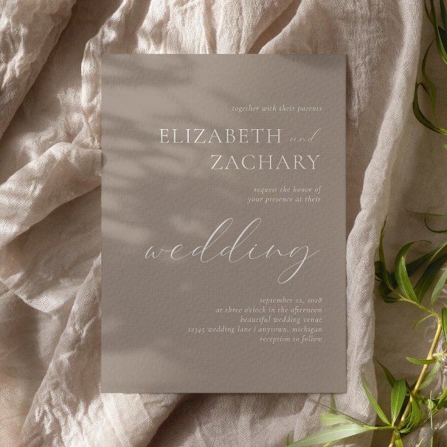 Invitation Simple Élégant Taupe Neutre Mariage Script Blanc (Créateur téléchargé)
