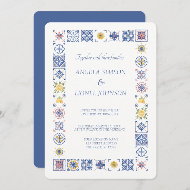 Invitation Simple Elegant Tiles Amalfi Coast Italy Wedding (Devant / Derrière)
