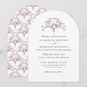 Invitation Simple Élégant Toile de Jouy Colombes Rouge Bourgo