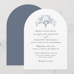 Invitation Simple Élégant Toile Française Bleu Marine Blanc C