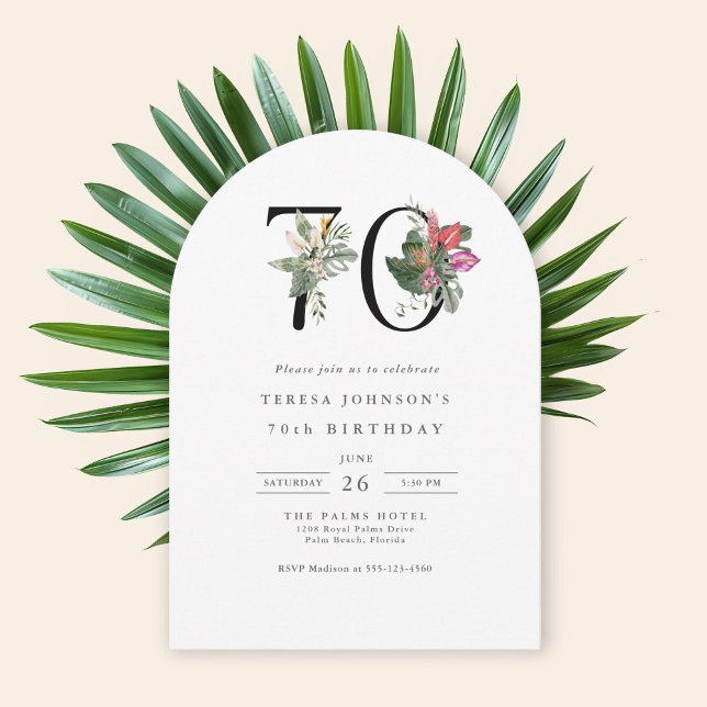 Invitation Simple Élégant Tropical 70e Anniversaire (Available in both printed and instant download digital formats.)