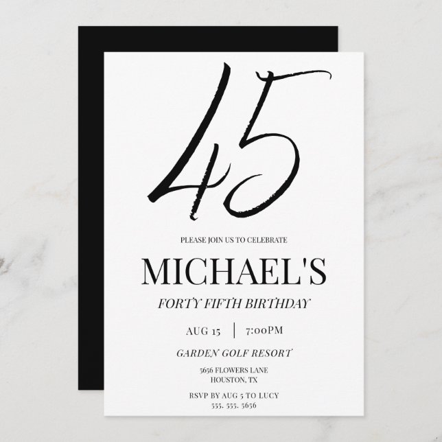 Invitation Simple Elegant Unisex 45e fête d'anniversaire (Devant / Derrière)