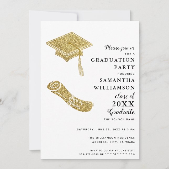 Invitation Simple Elegant White Black Gold Party (Devant)