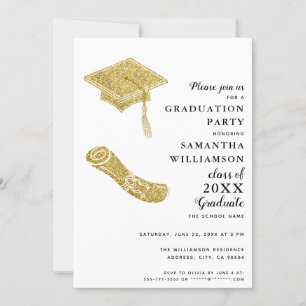 Invitation Simple Elegant White Black Gold Party