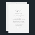 Invitation Simple élégante 21e anniversaire Surprise Party<br><div class="desc">Un simple bâton botanique dessiné à la main se combine à la calligraphie aérée et à la typographie traditionnelle pour créer un design de fusion qu'un homme ou une femme serait à l'aise d'utiliser. Texte gris foncé sur blanc est le choix parfait pour toute saison.</div>