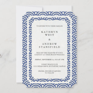 Invitation Simple élégante Bleu foncé + Blanc Plage Mariage