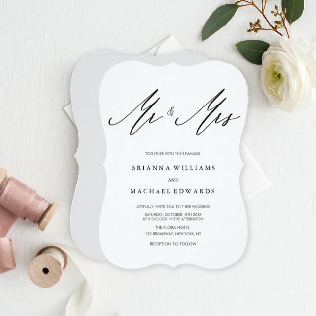 Invitation Simple élégante calligraphie M. et Mme Mariage (Créateur téléchargé)