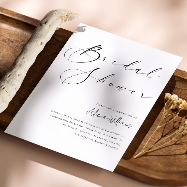 Invitation Simple Élégante Fête de Fiançailles Calligraphiée (Elegant Minimalist Script Bridal Shower Invitation Personalized)