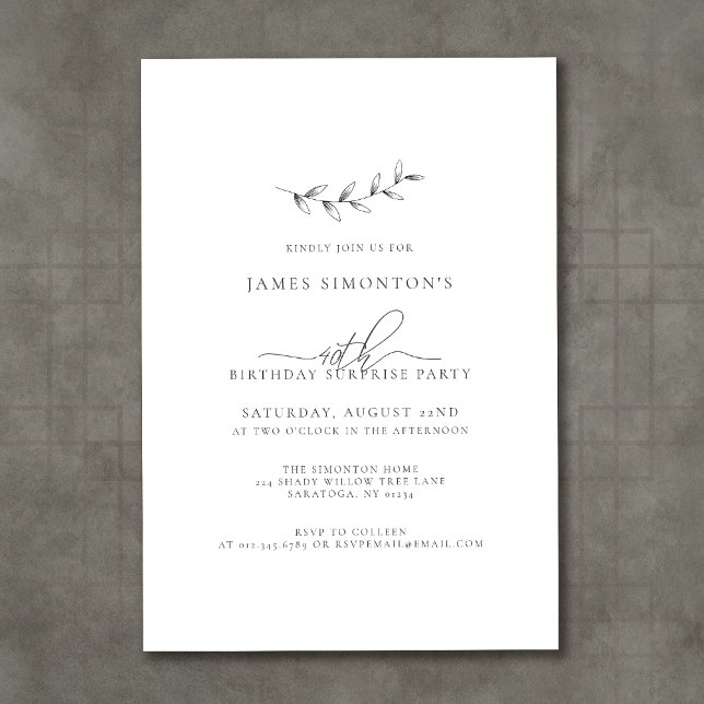 Invitation Simple élégante fête surprise de 40e anniversaire (Créateur téléchargé)
