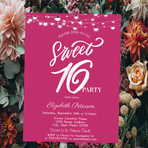 Invitation Simple élégante String Lights Sweet 16