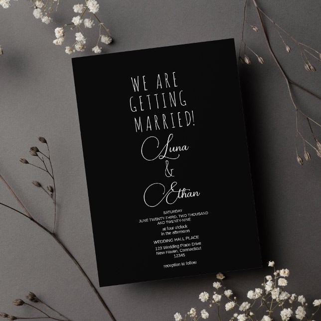 Invitation Simple élégante typographie mariage blanc noir  (Simple black white elegant typography wedding)