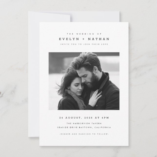 Invitation Simple Élégante Typographie QR Code Photo Mariage (Devant)